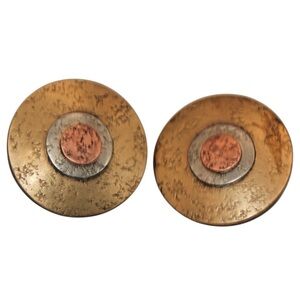 Vintage MARJORIE BAER MB SF Clip On Earrings Mixed Metal 1.5"  Signed